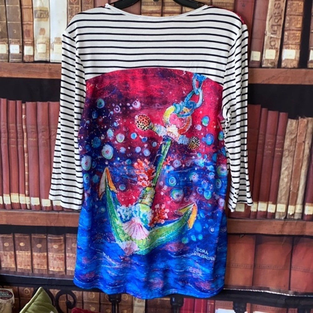 Leoma Lovegrove M Anchor Wearable Art Striped Rhinestone Tunic